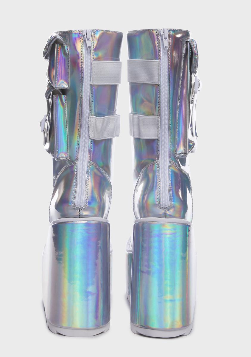 Silver Hologram Dune Desert Platform Boots