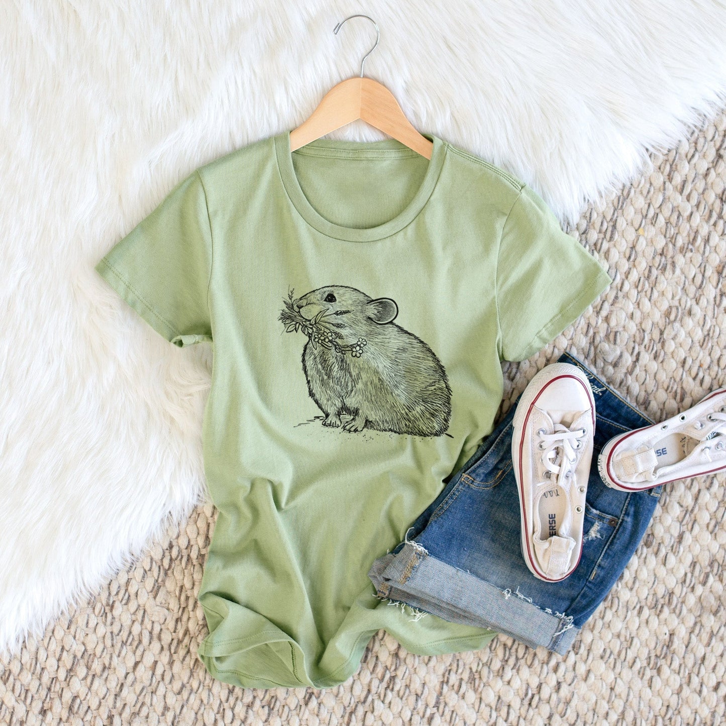 Ochotona princeps - American Pika - Women's Crewneck - Made in USA - 100% Organic Cotton