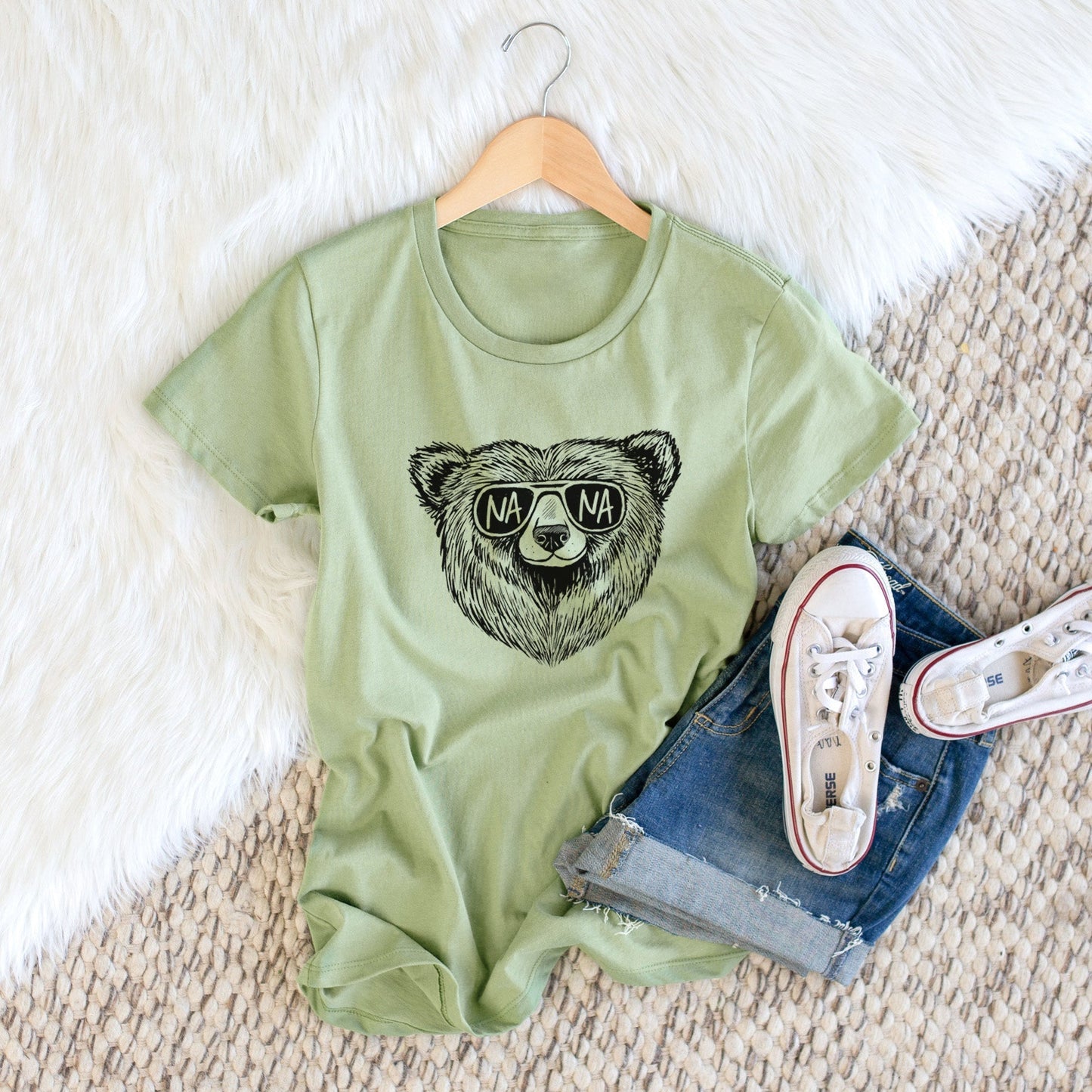 Nana Bear - Nana Glasses - Women's Crewneck - Made in USA - 100% Organic Cotton