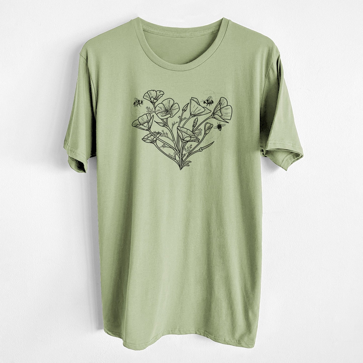 California Poppy Heart - Unisex Crewneck - Made in USA - 100% Organic Cotton