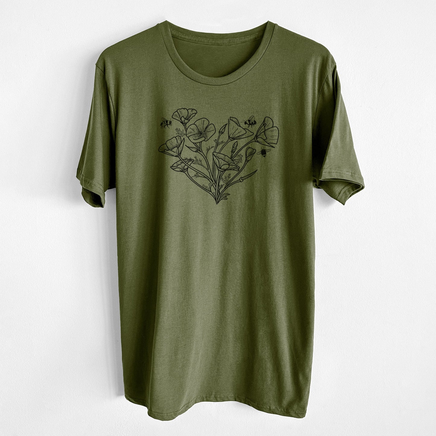 California Poppy Heart - Unisex Crewneck - Made in USA - 100% Organic Cotton