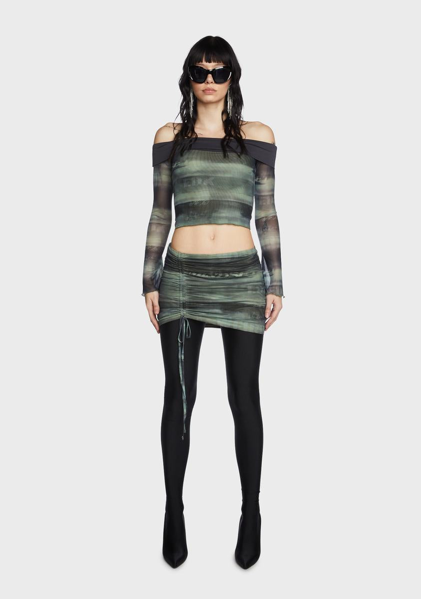 Terah Drawstring Mesh Mini Skirt