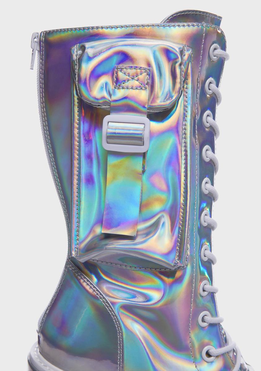 Silver Hologram Dune Desert Platform Boots