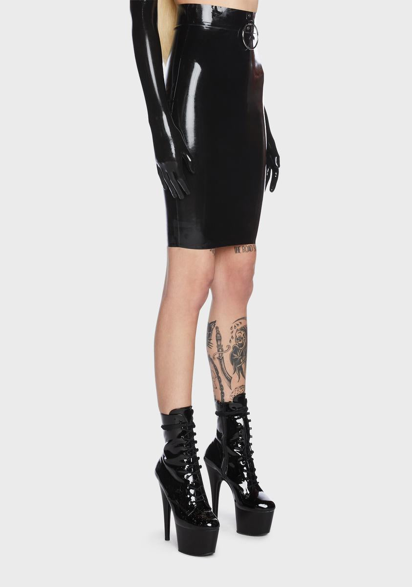 x Bettie Page Black Imogen Latex Pencil Skirt