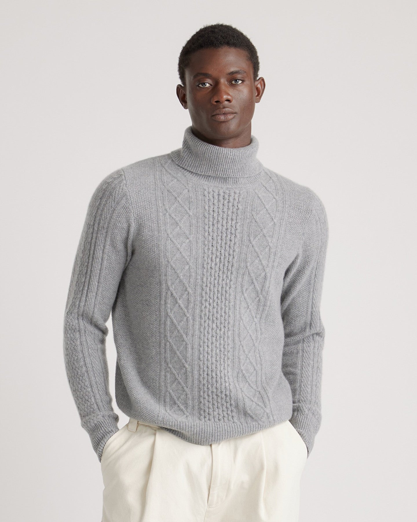 Mongolian Cashmere Cable Turtleneck Sweater
