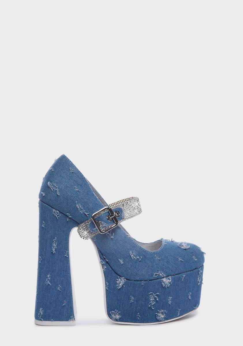 Denim Stardust Mary Jane Heels