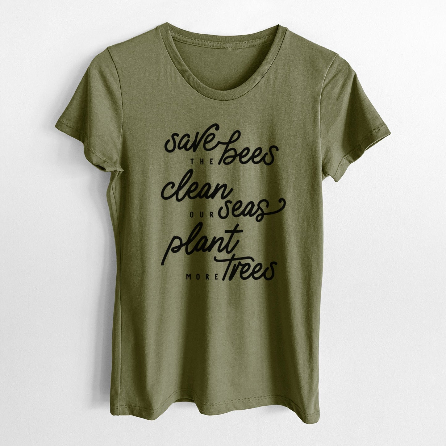 Bees Seas Trees - Typography - Women's Crewneck - Made in USA - 100% Organic Cotton
