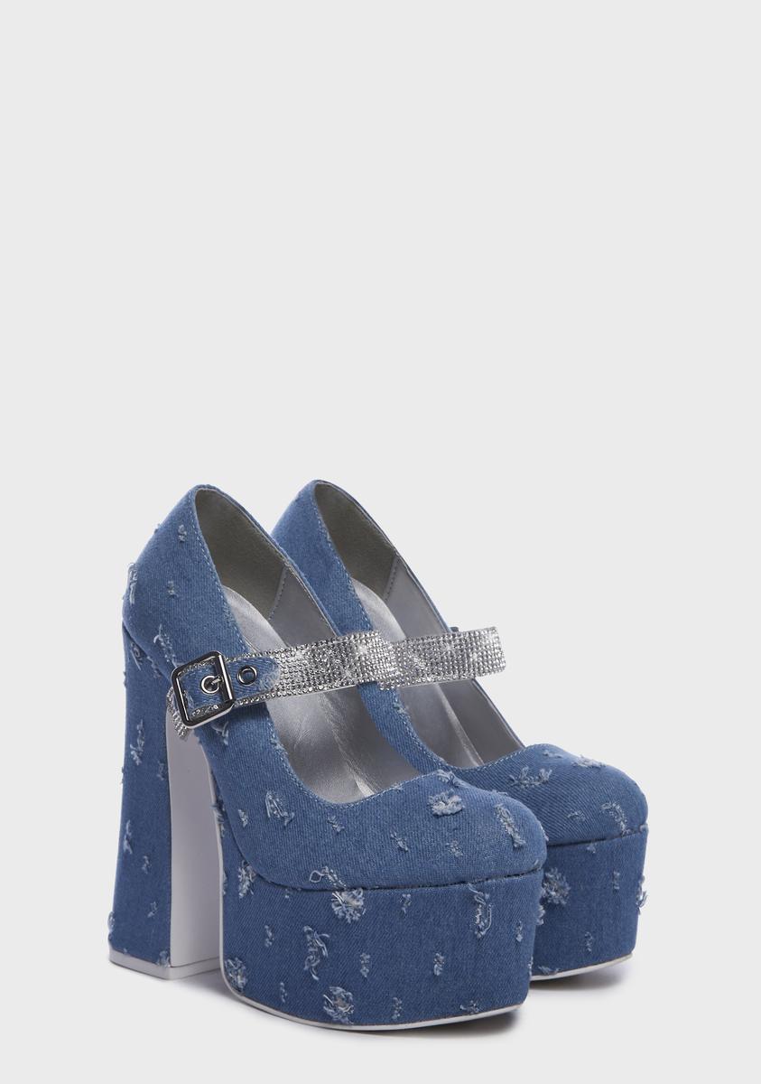Denim Stardust Mary Jane Heels
