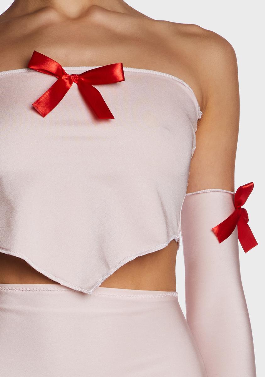 Bow Skirt Set With Gloves