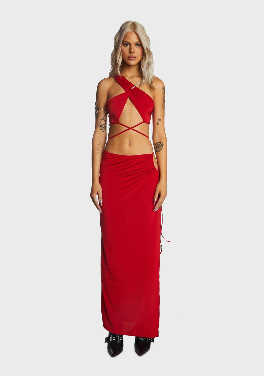 Red Strappy Cami And Skirt Set