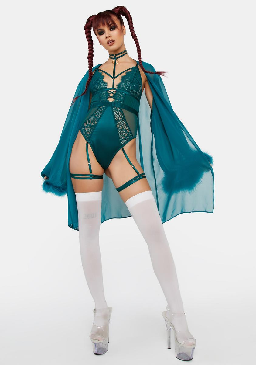 WW x Sammi Forest Green Satin & Lace Wired Harness Bodysuit