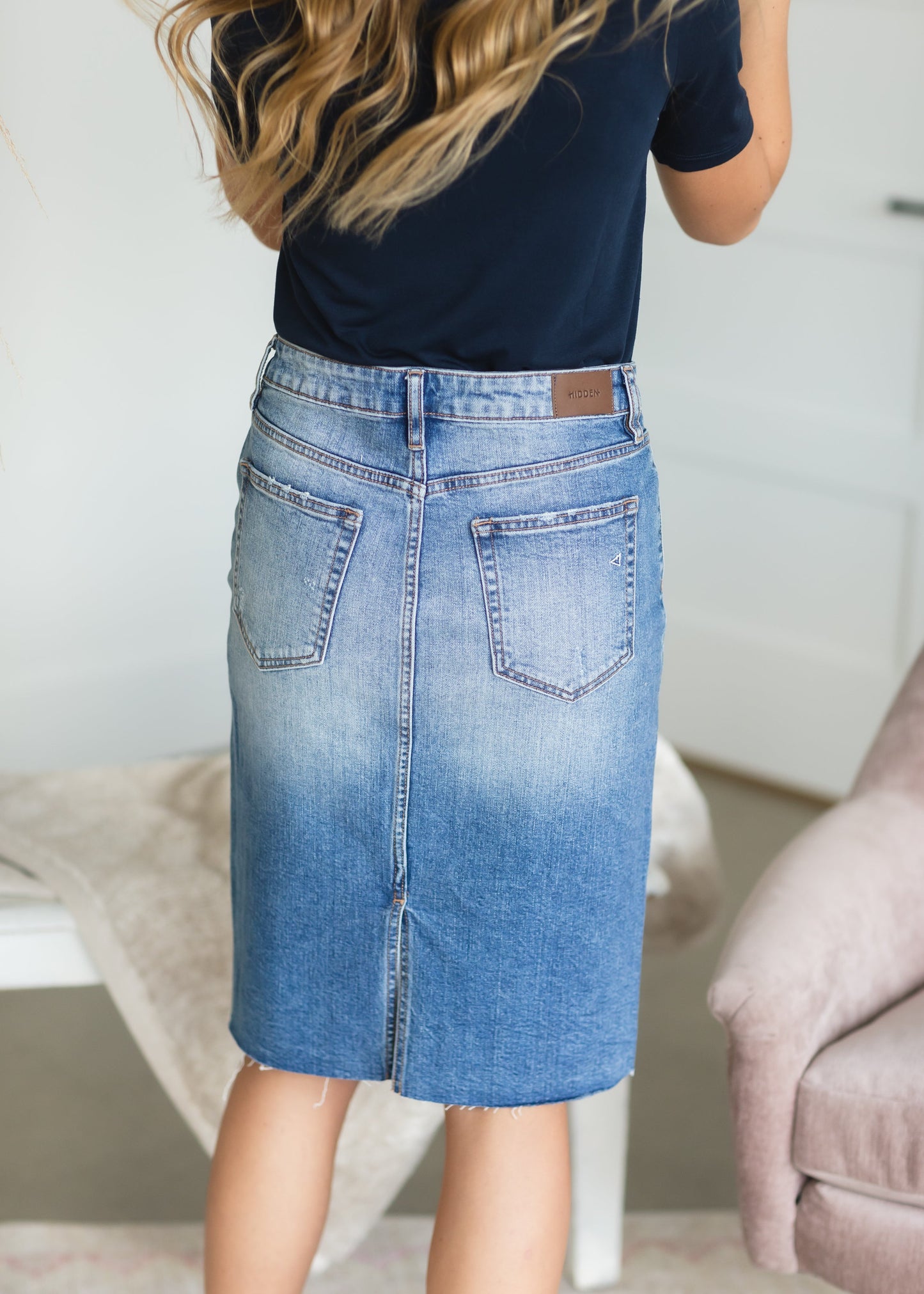 Light Wash Denim Classic Midi Skirt