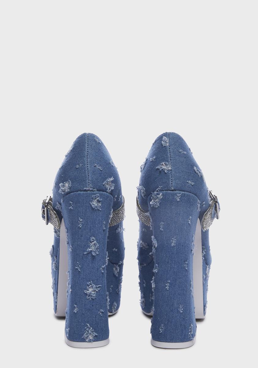 Denim Stardust Mary Jane Heels