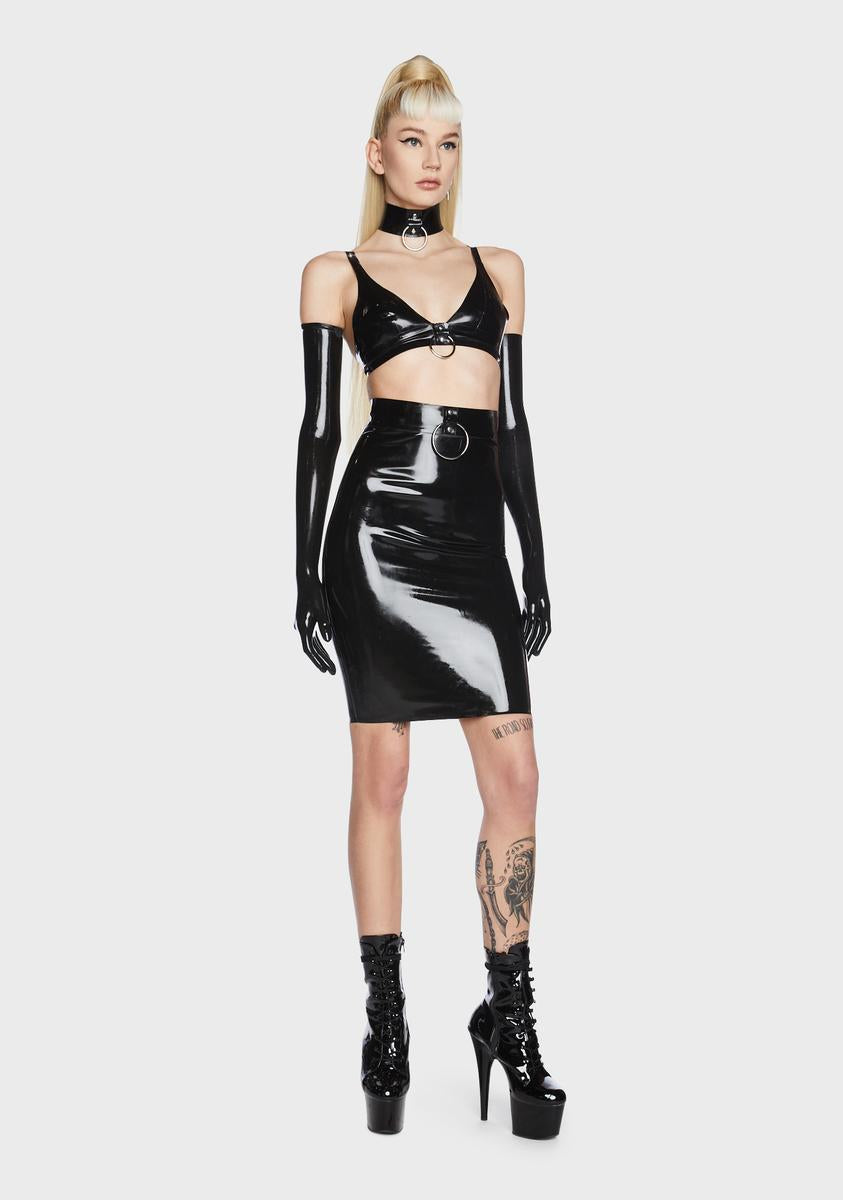 x Bettie Page Black Imogen Latex Pencil Skirt