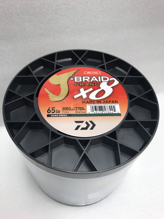 JBraid X8 Grand 8 Strand Braided Line 65Lb 3000Yd Bulk Spool Dark Green