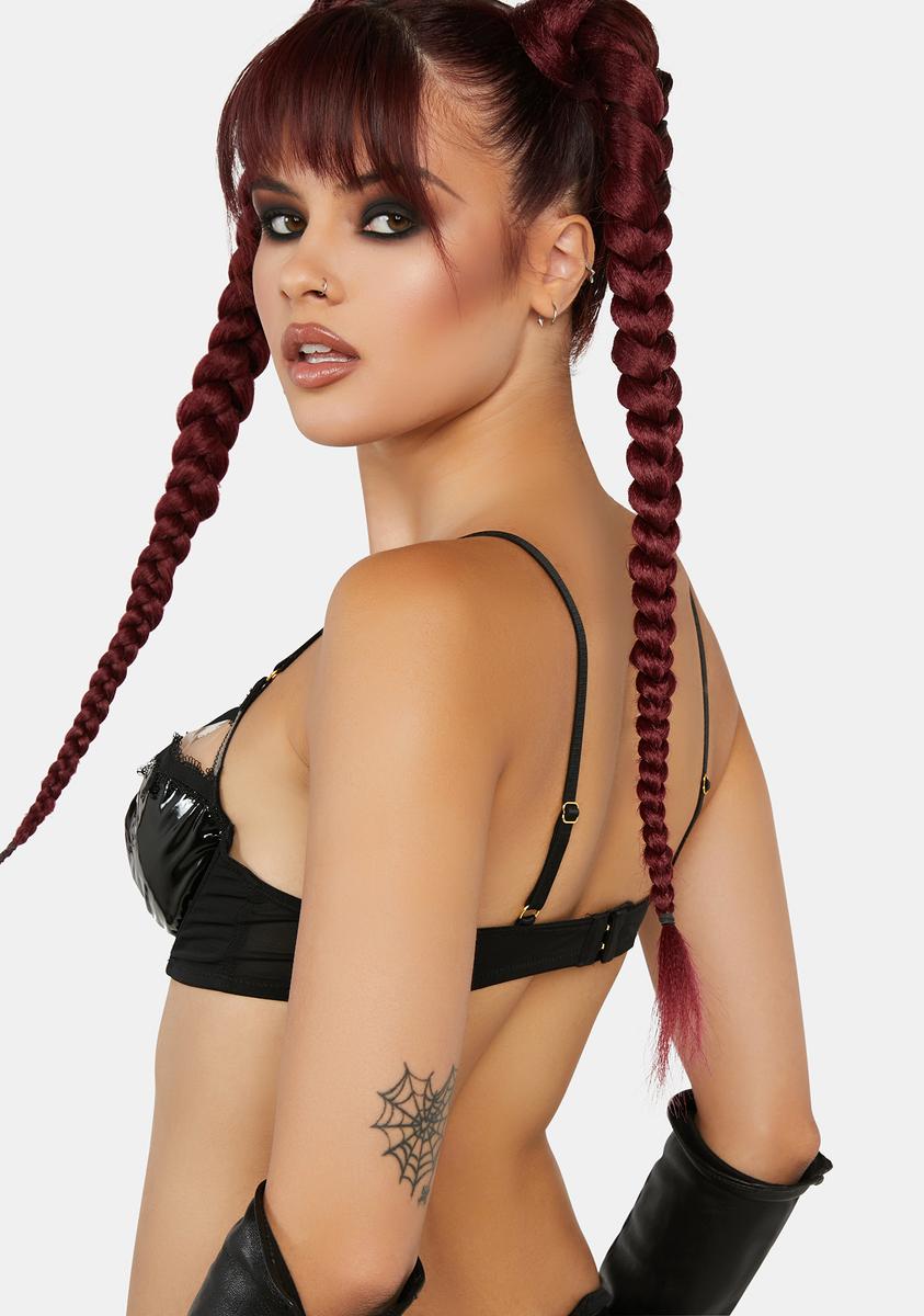 x Hustler Brea Black Cut Out PVC & Lace Trim Balconette Bra