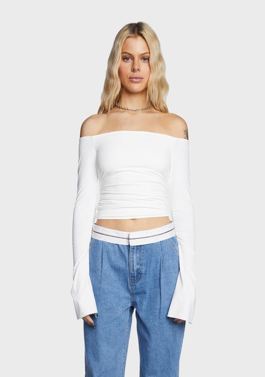 Corey Off The Shoulder Gathered Top - White