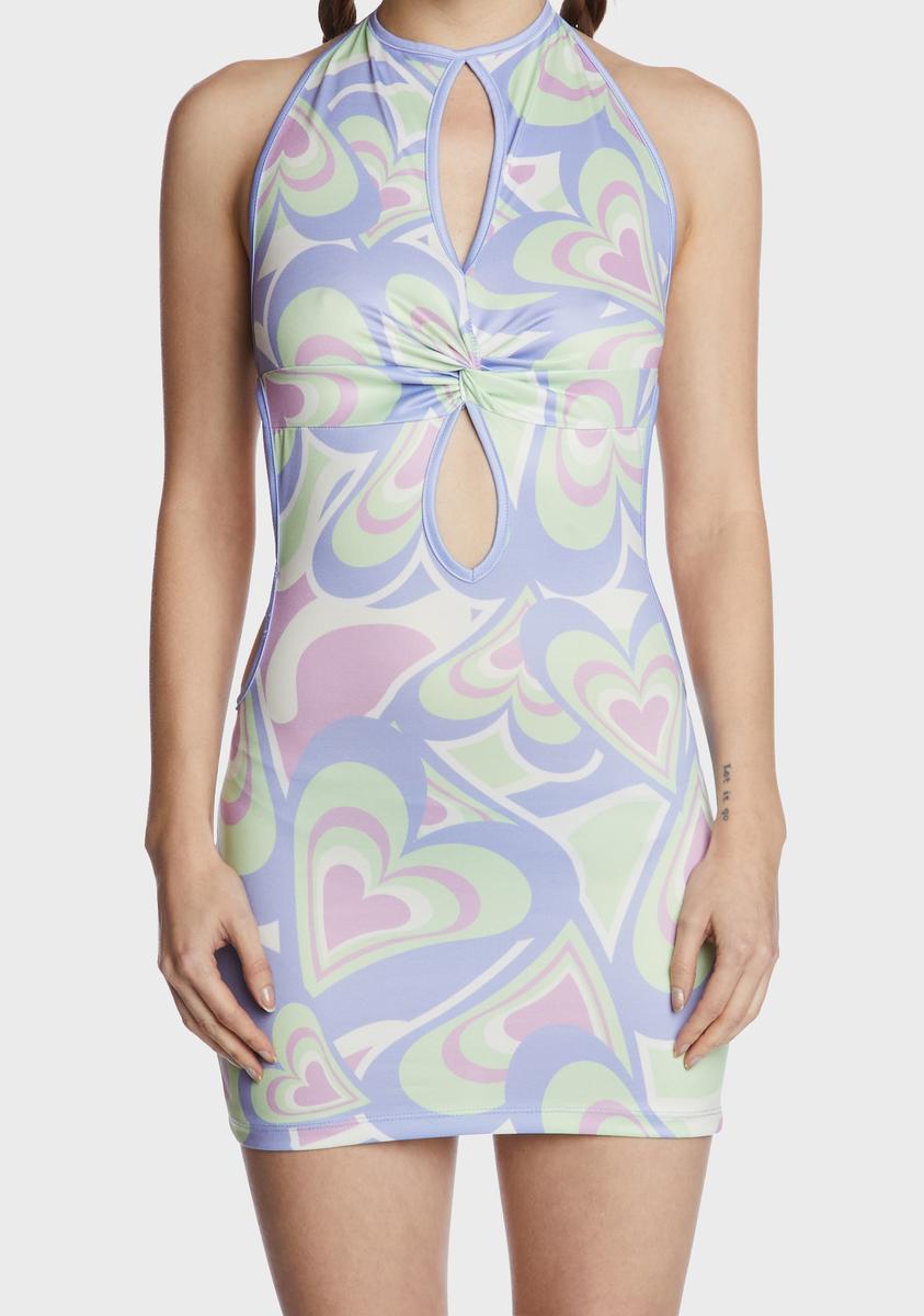 Heart Print Cut Out Dress
