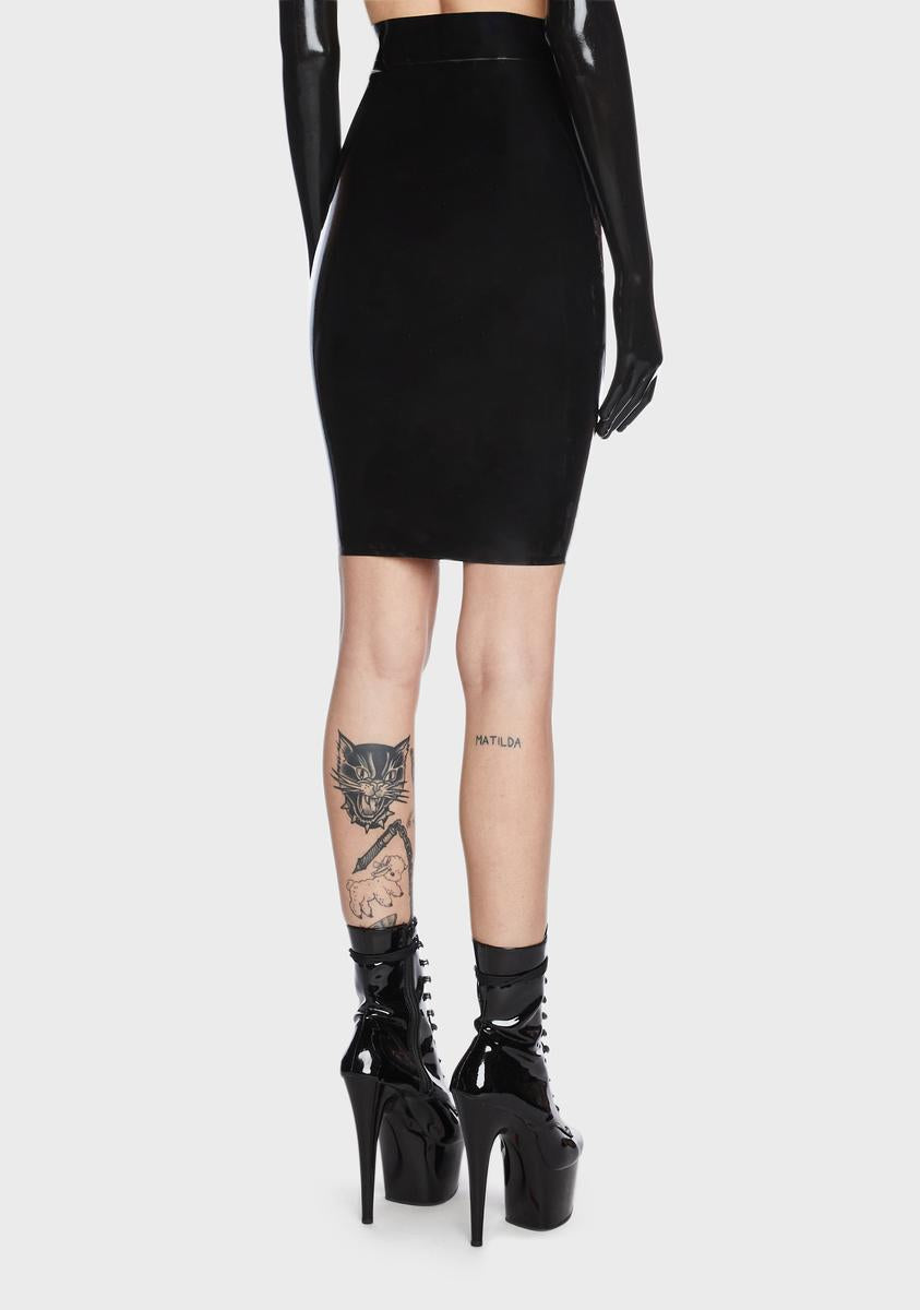 x Bettie Page Black Imogen Latex Pencil Skirt