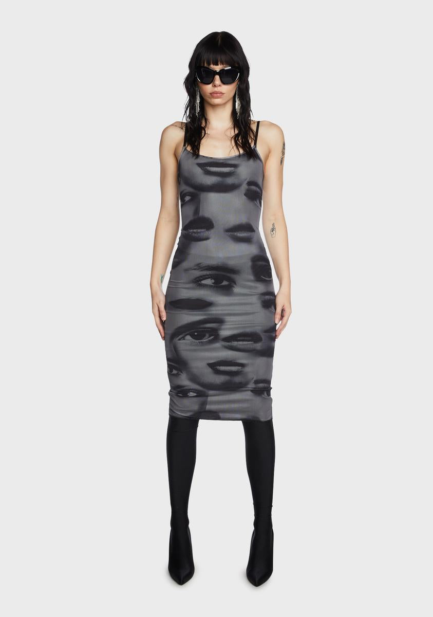 Eyes On You Printed Mesh Midi Dress