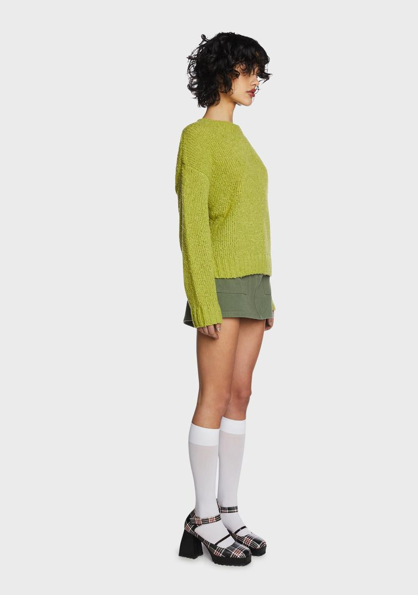 Dusty Lime Oversized Boucle Knit Sweater