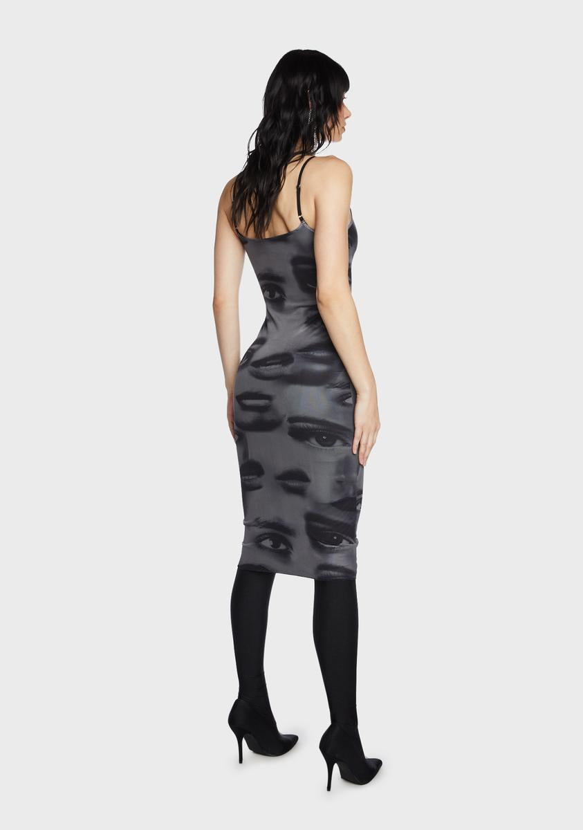 Eyes On You Printed Mesh Midi Dress