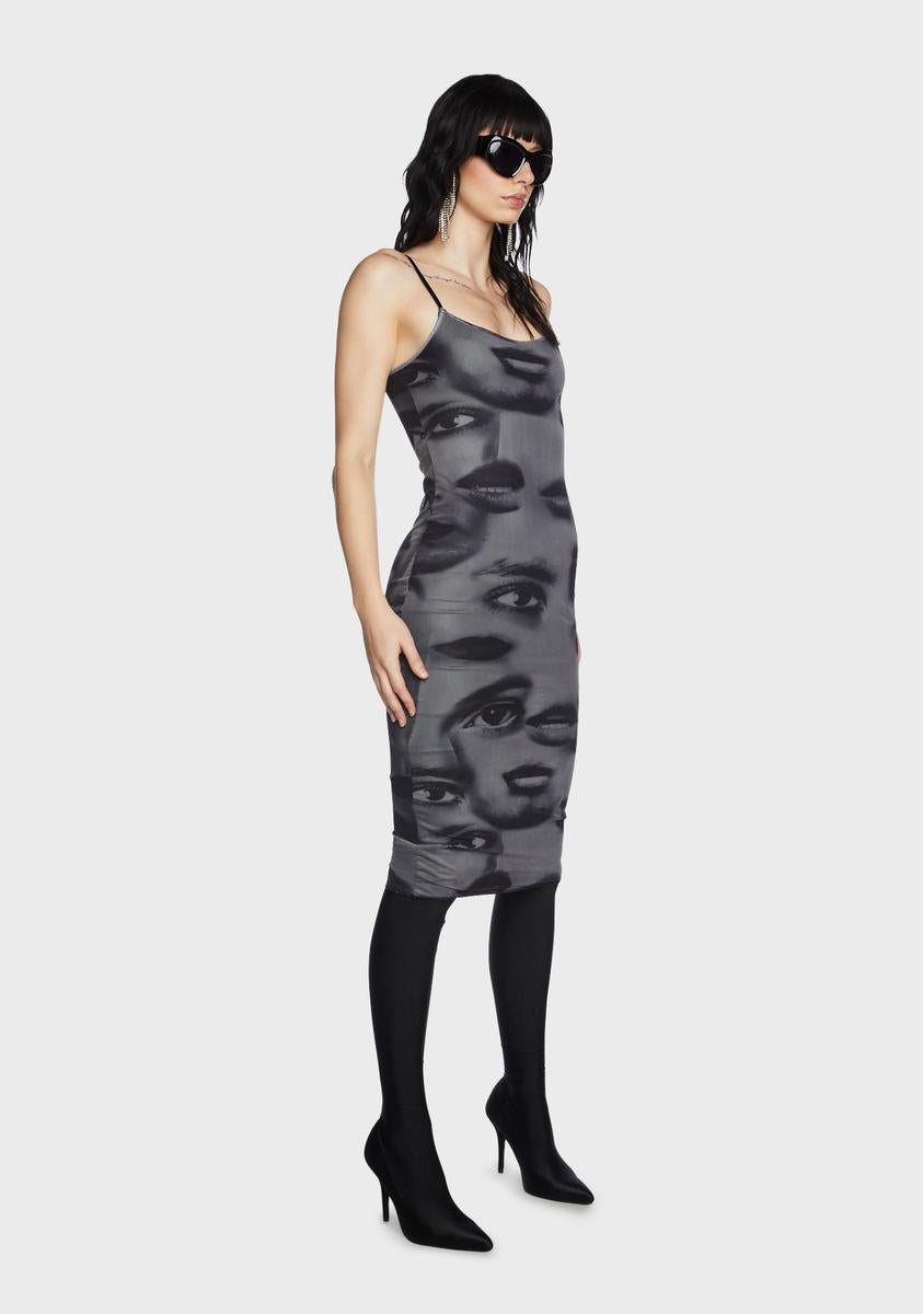 Eyes On You Printed Mesh Midi Dress
