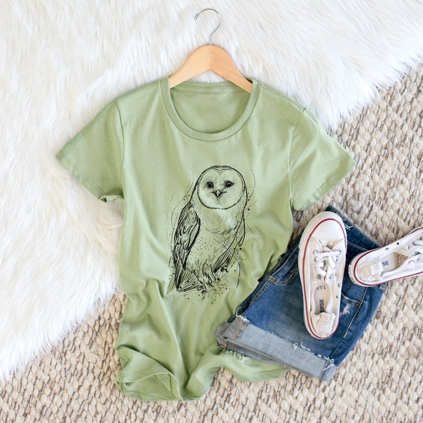 Barn Owl - Tyto alba - Women's Crewneck - Made in USA - 100% Organic Cotton