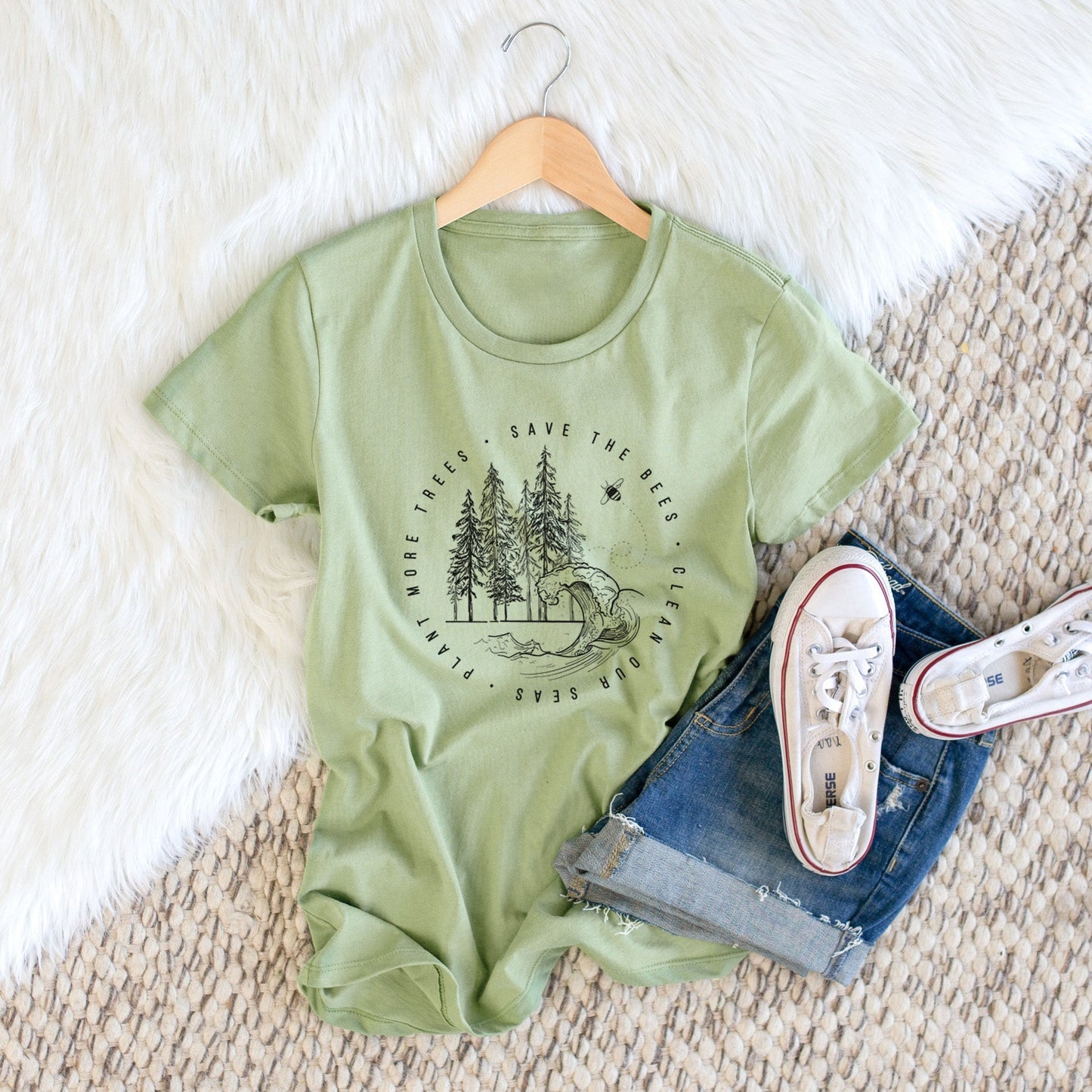 Save the Bees, Clean our Seas, Plant more Trees - Women's Crewneck - Made in USA - 100% Organic Cotton