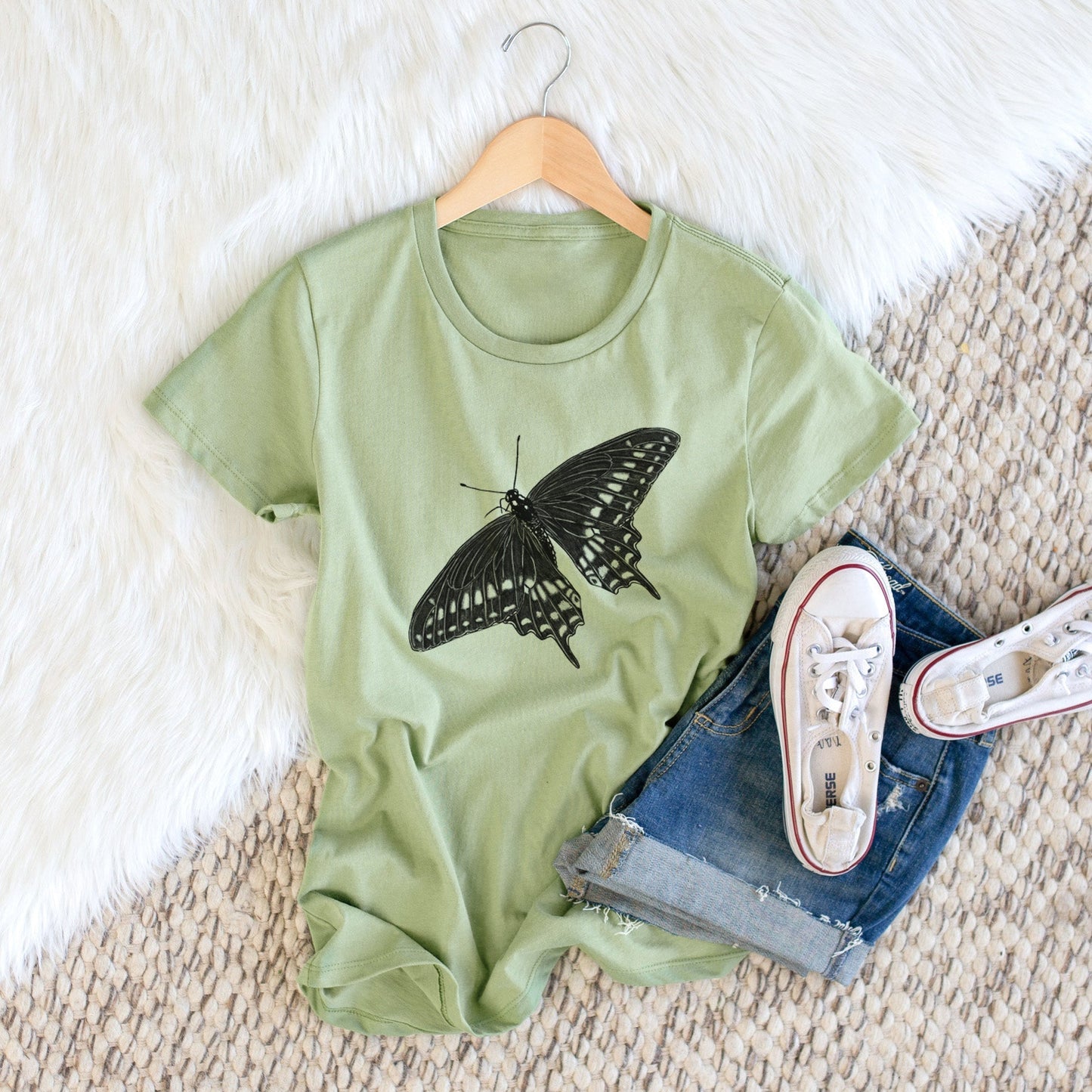 Black Swallowtail Butterfly - Papilio polyxenes - Women's Crewneck - Made in USA - 100% Organic Cotton