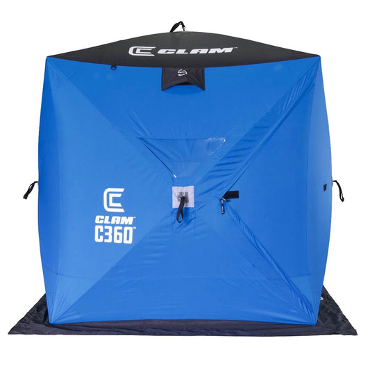 CLAM C-360 Portable 2-3 Person 6 Foot Pop-up Ice Fishing Angler Hub Shelter