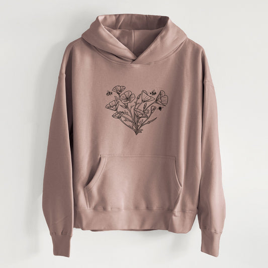 California Poppy Heart - Women's Heavyweight Relaxed Hoodie