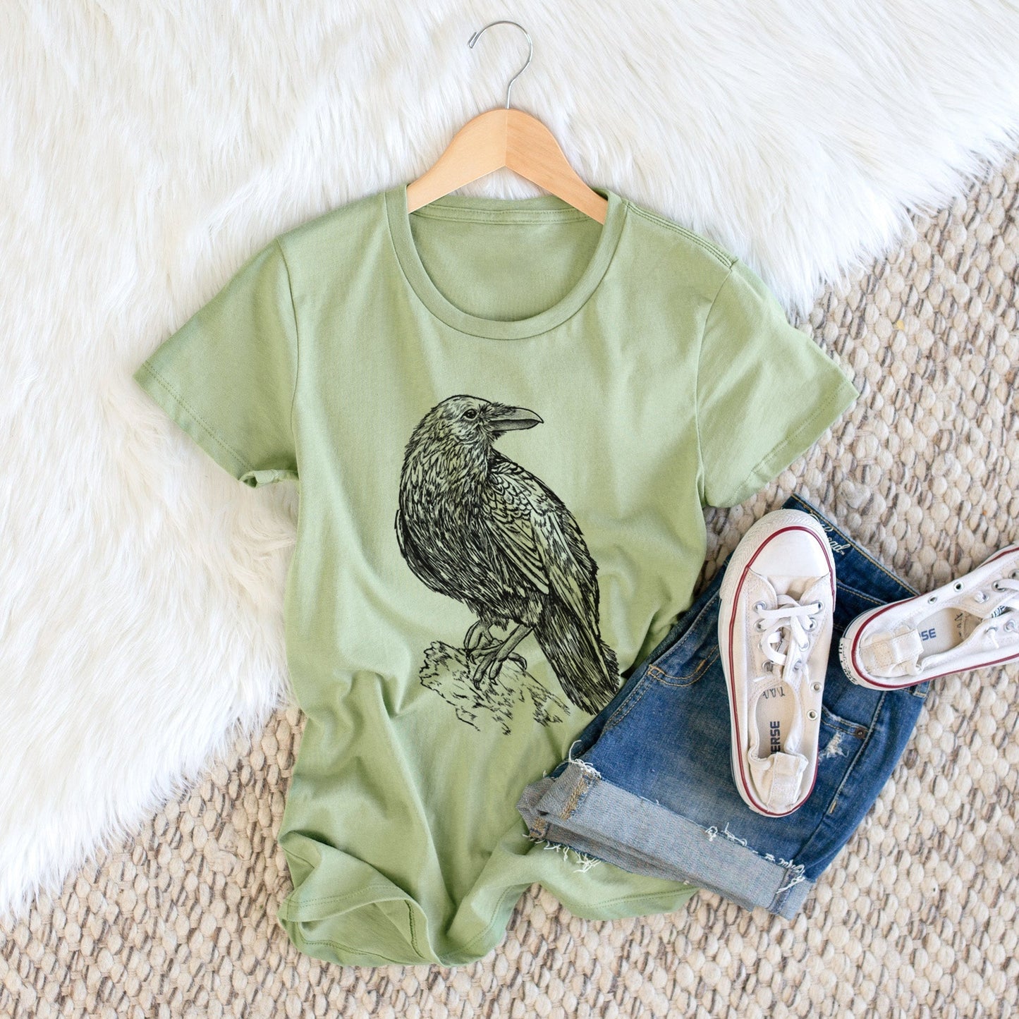 Corvus corax - Common Raven - Women's Crewneck - Made in USA - 100% Organic Cotton