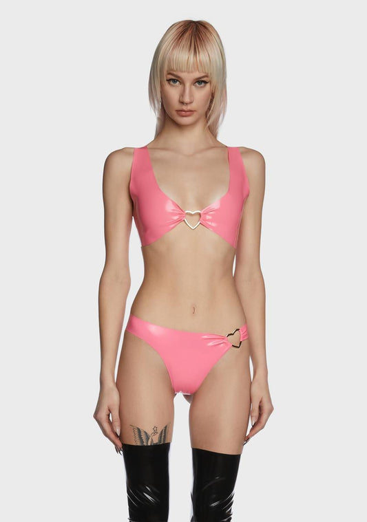 Pink Broken Hearts Latex Bra Top