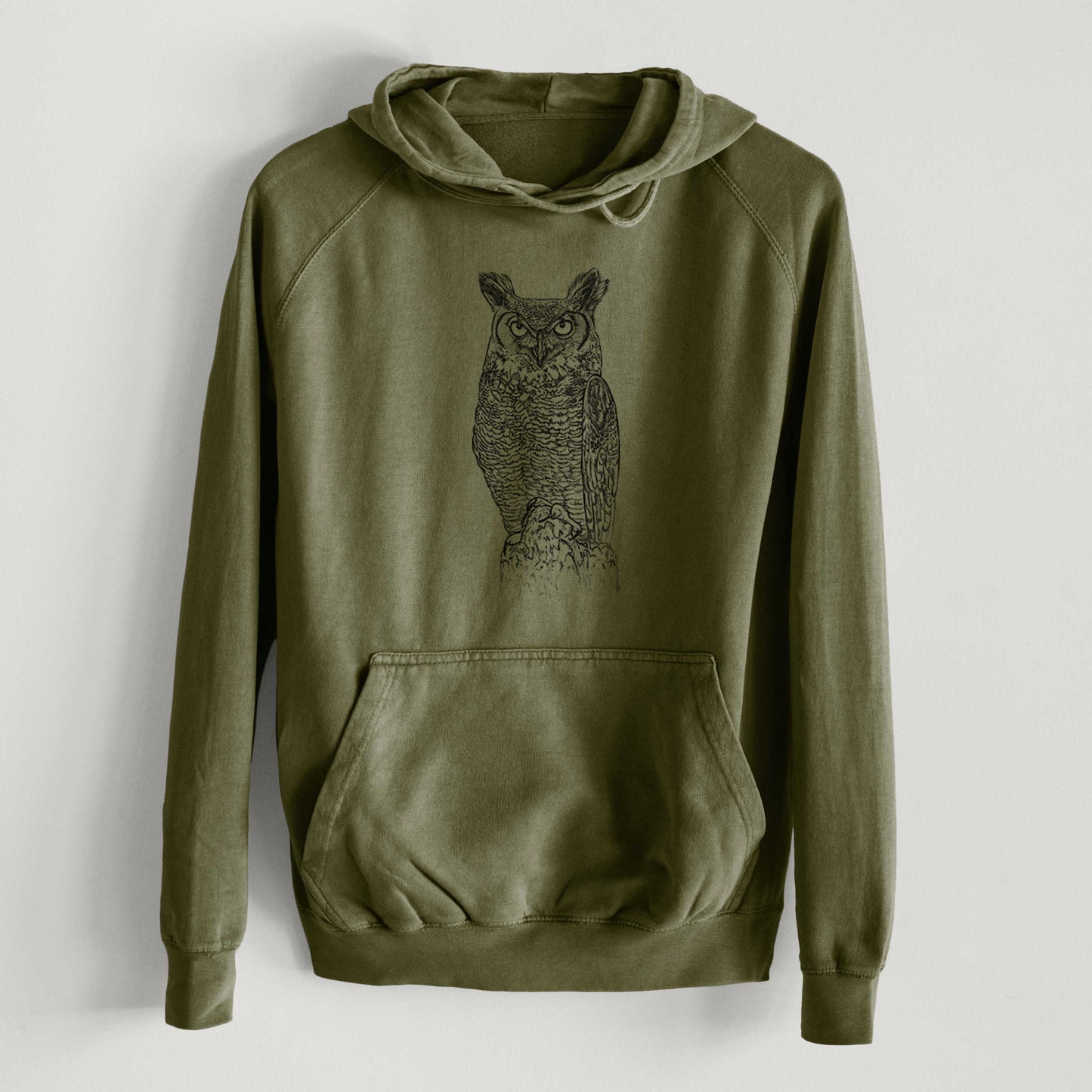 Bubo virginianus - Great Horned Owl  - Mid-Weight Unisex Vintage 100% Cotton Hoodie