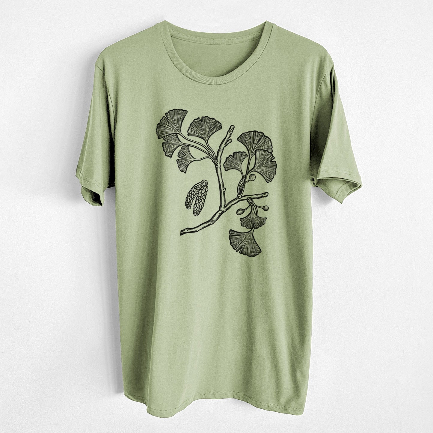 Ginkgo Biloba - Ginkgo Tree Stem with Leaves - Unisex Crewneck - Made in USA - 100% Organic Cotton