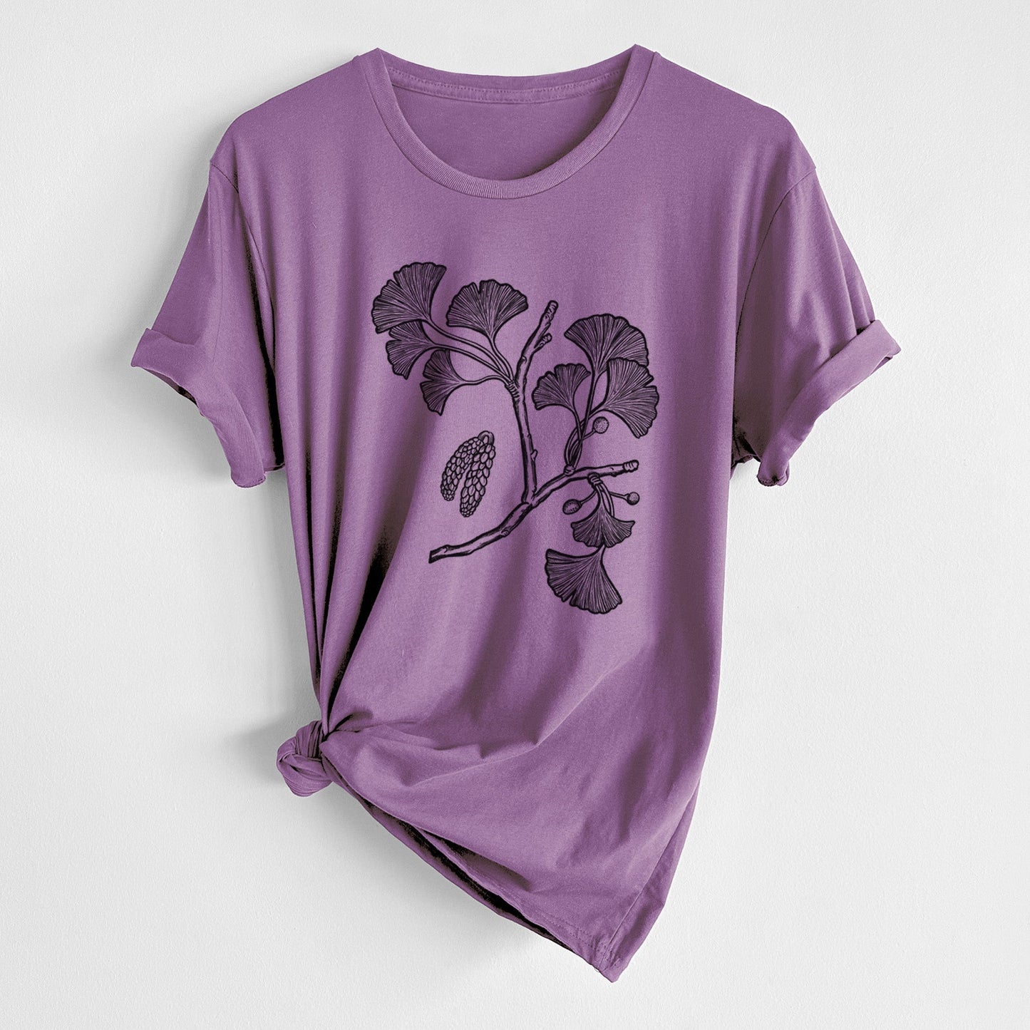 Ginkgo Biloba - Ginkgo Tree Stem with Leaves - Unisex Crewneck - Made in USA - 100% Organic Cotton