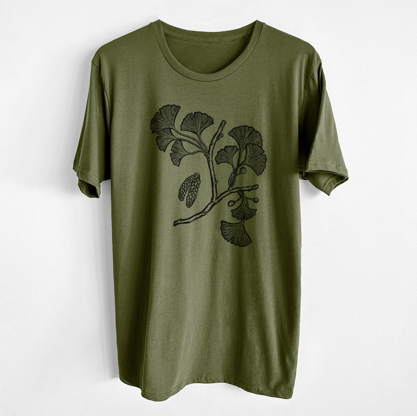 Ginkgo Biloba - Ginkgo Tree Stem with Leaves - Unisex Crewneck - Made in USA - 100% Organic Cotton