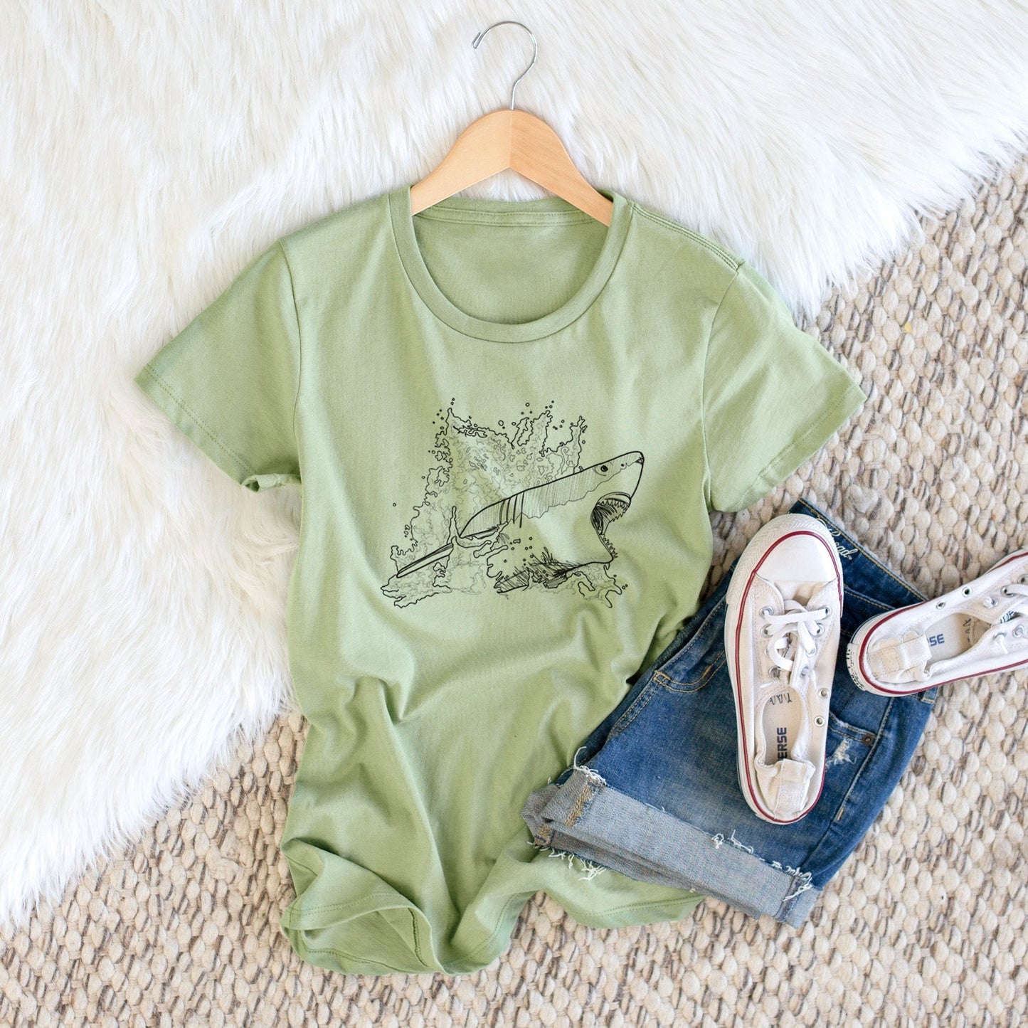 Great White Shark in Water - Women's Crewneck - Made in USA - 100% Organic Cotton