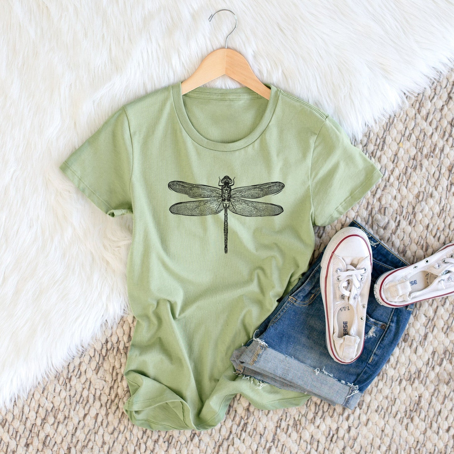 Anax Junius - Green Darner Dragonfly - Women's Crewneck - Made in USA - 100% Organic Cotton