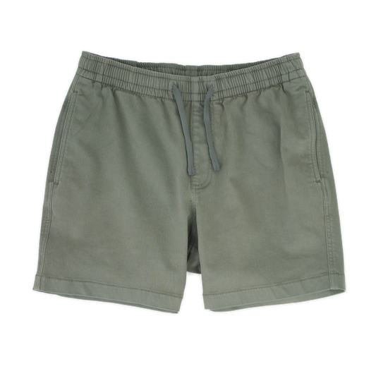 Alto Short 5.5" inseam in Grey front with elastic waistband, fabric drawstring, faux fly, and two front side seam pockets