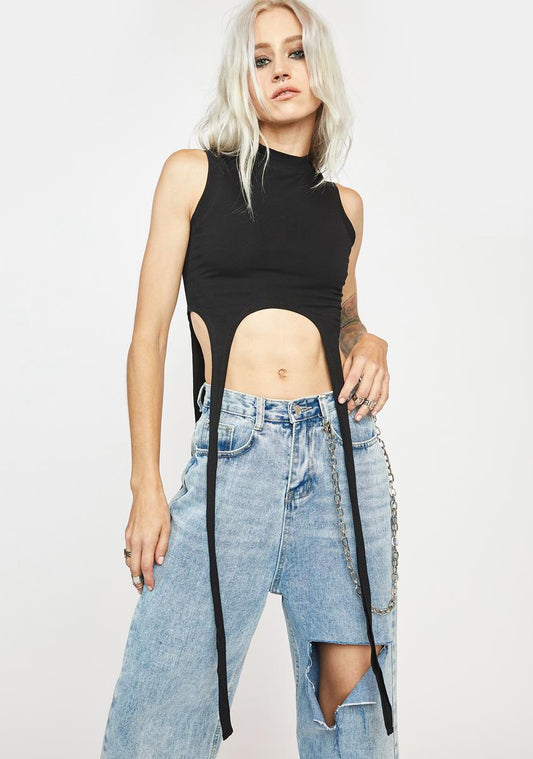 Black Fire Mock Neck Top