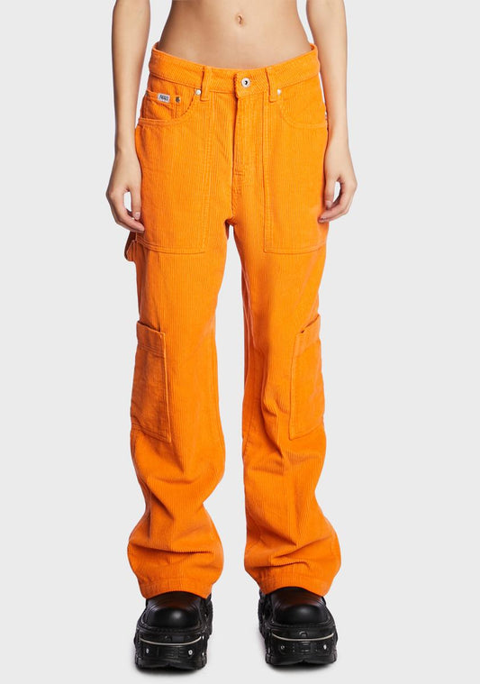 Orange Cord Combat Jeans