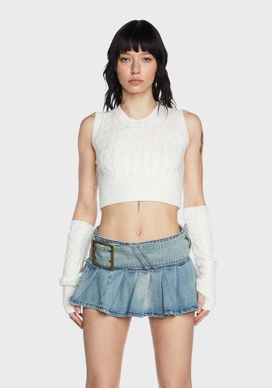 Shay Cable Knitted Gloved Crop Top