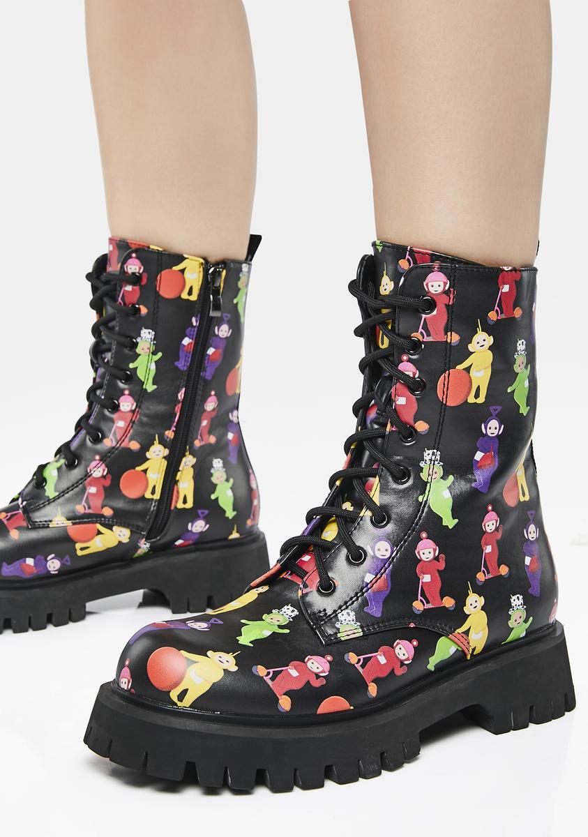 x Teletubbies Multi Print Combat Boots