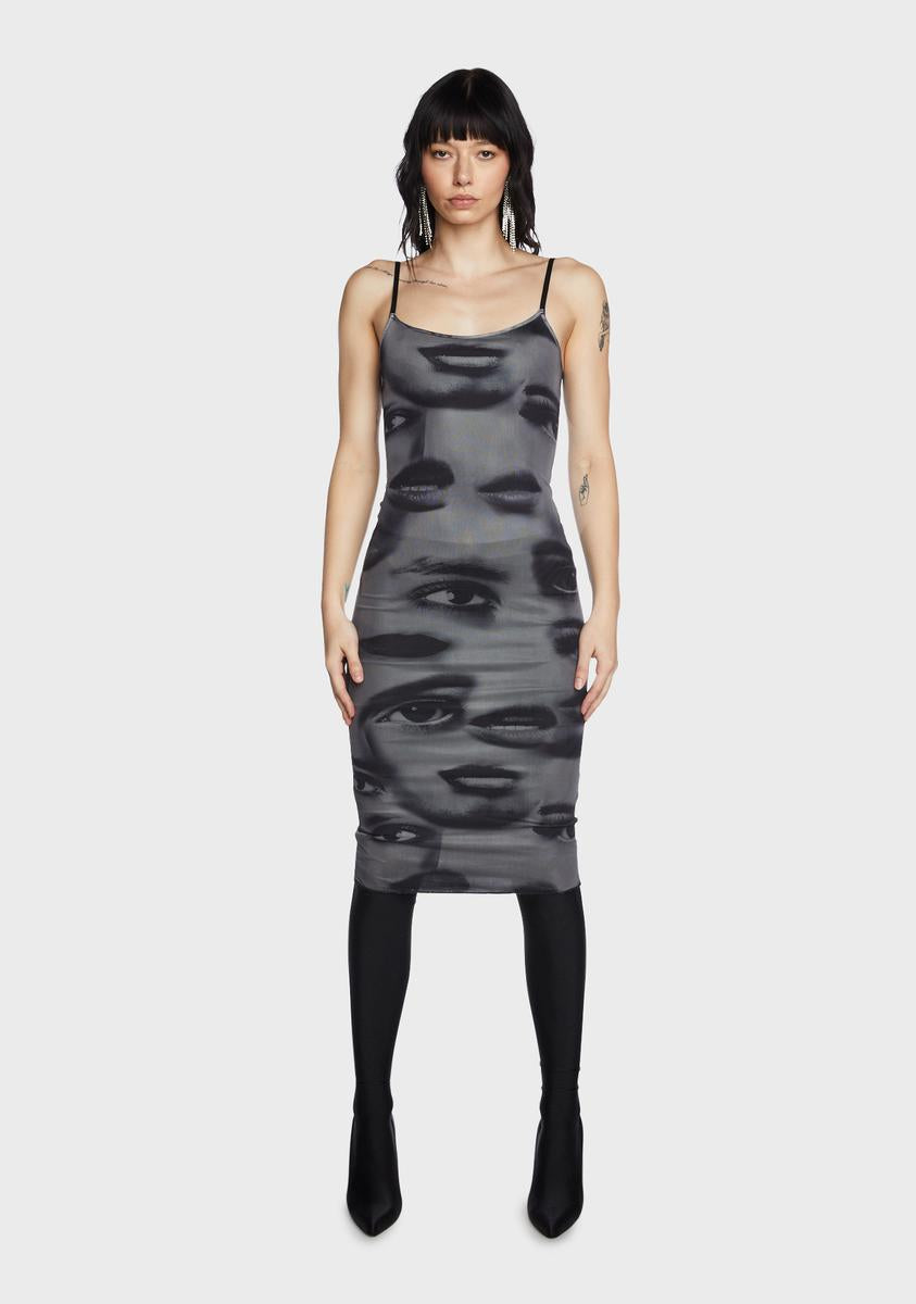 Eyes On You Printed Mesh Midi Dress