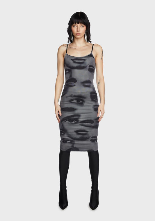 Eyes On You Printed Mesh Midi Dress