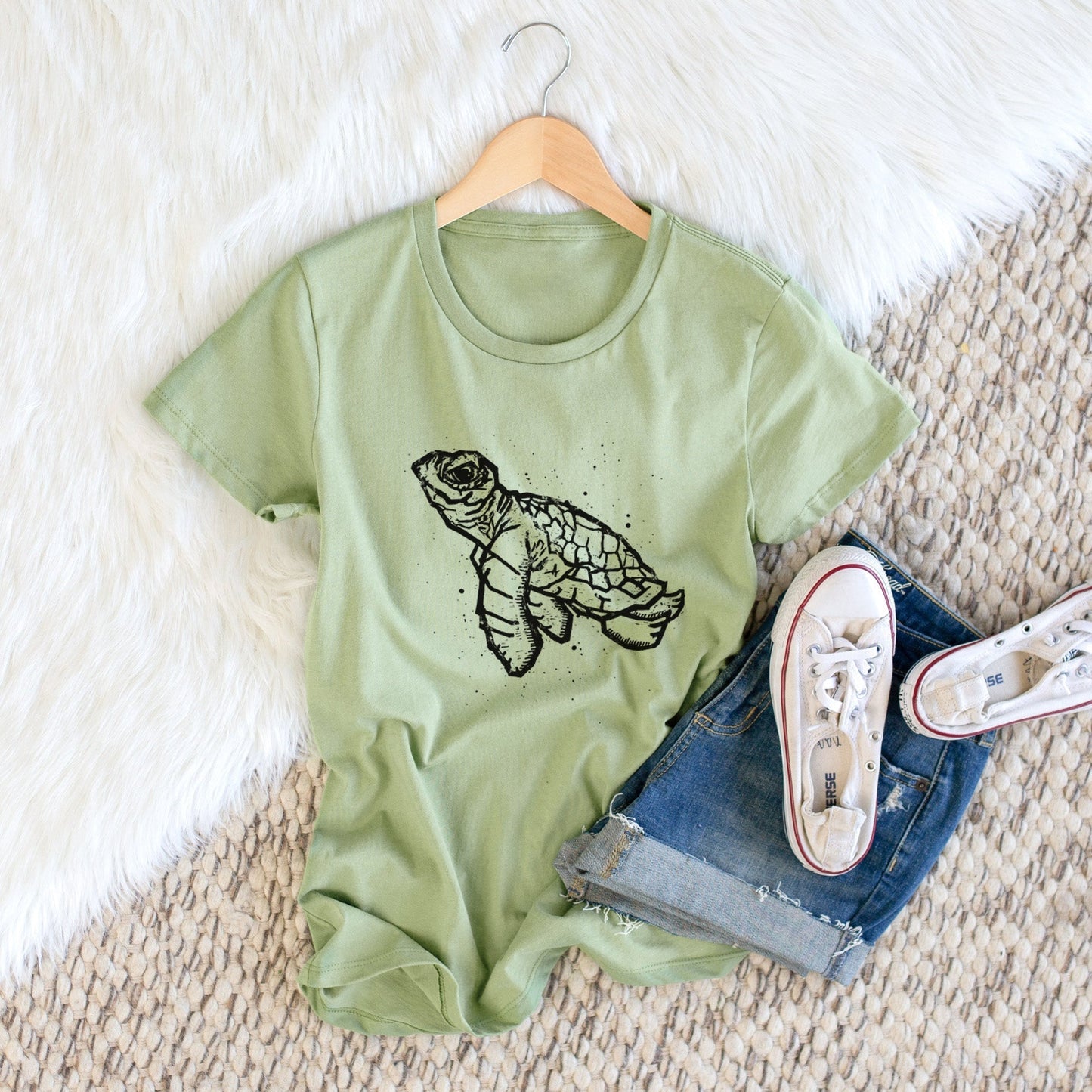 Baby Sea Turtle - Women's Crewneck - Made in USA - 100% Organic Cotton