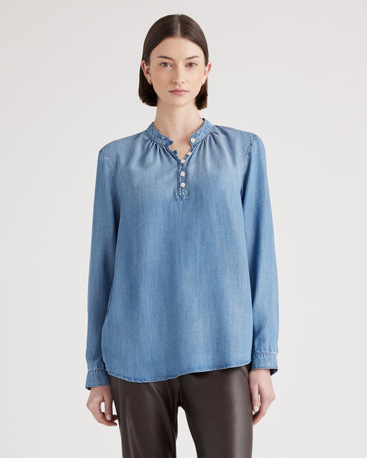 Chambray Tencel Peasant Blouse