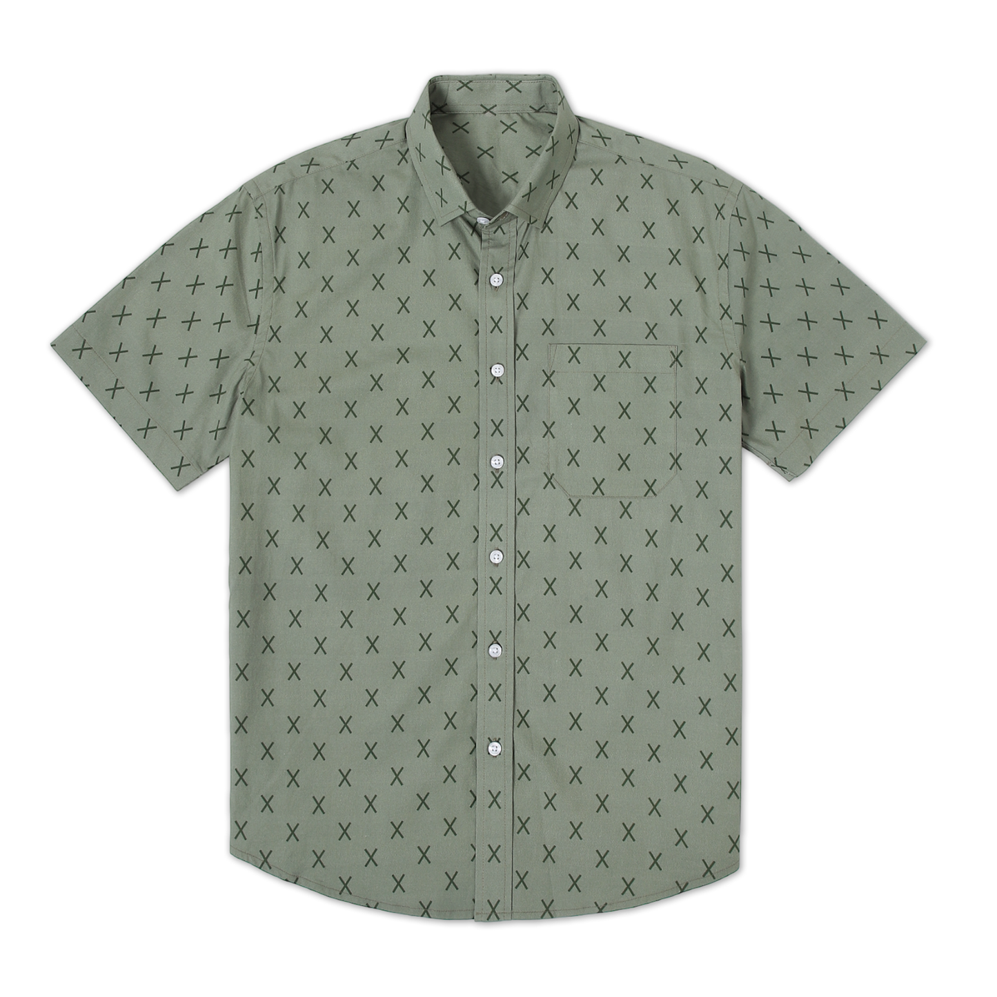 Marina Shirt Crossing front with white buttons, button collar, short sleeves and front left patch pocket